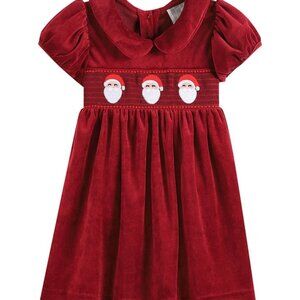 Lil Cactus Baby Girl Christmas Red Velour Santa Smocked Dress Size 6-12 M NEW